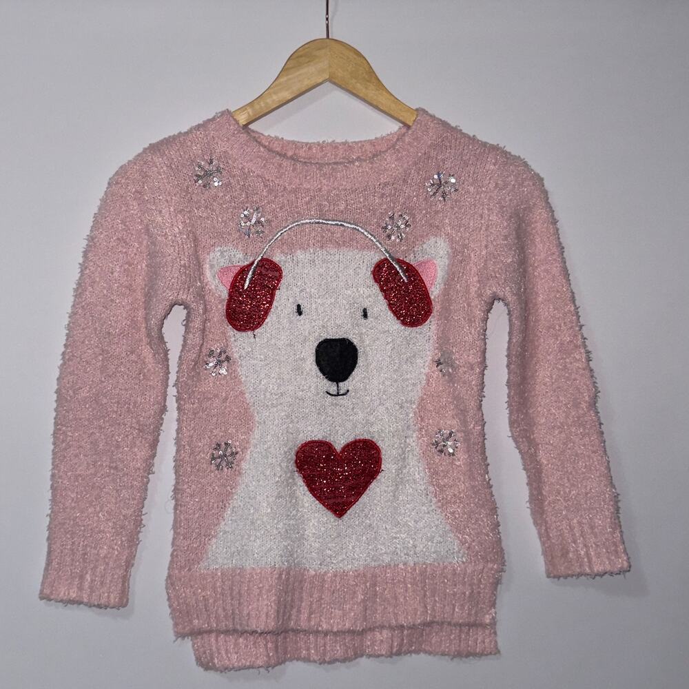 It’s our time pink/white Polar Bear Christmas Sweater girls Size small